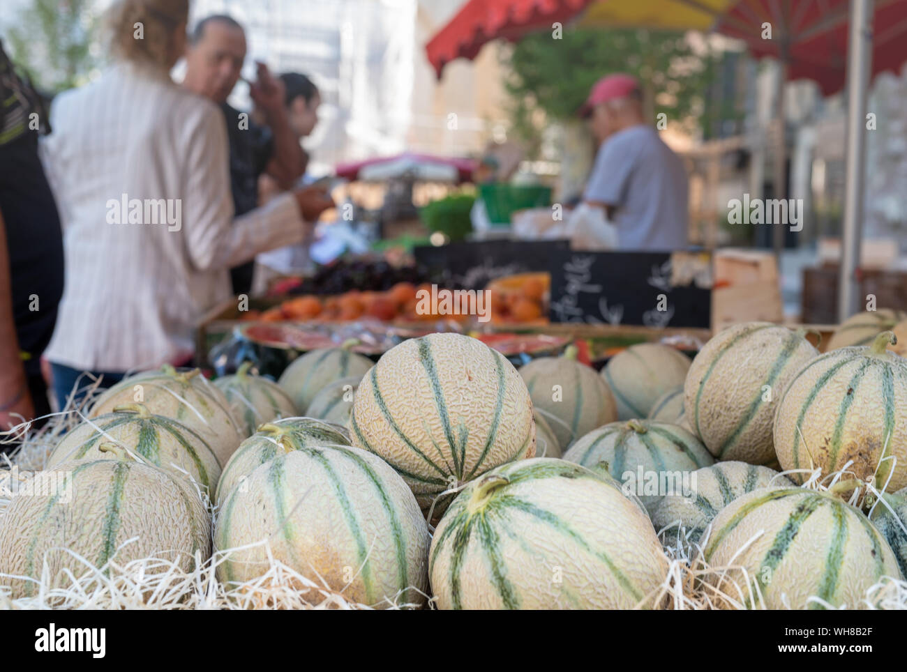 pastèque régionale sur le marché provençal, Aix-en-Provence, France Banque D'Images