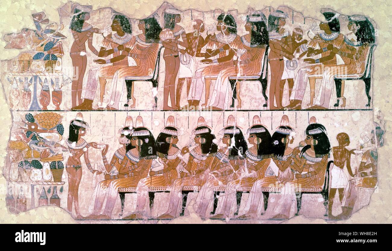 L'Égyptologie XVIIIE dynastie égyptienne 1450 siècle Scène de banquet d'un tombeau de Thèbes Banque D'Images