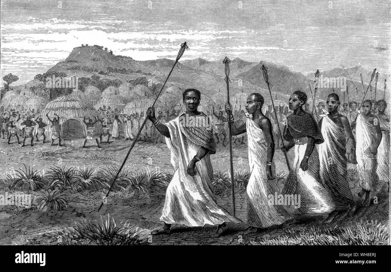 La Rega Kabba et ses grands chefs retour d'une visite. Expédition de l'Afrique centrale pour la répression de la traite des esclaves, 1872. . Dessiné au cours de 1872, lorsque Sir Samuel White Baker (1821-1893), explorateur anglais, s'est réuni pour la première fois Kabarega.. . . . Banque D'Images