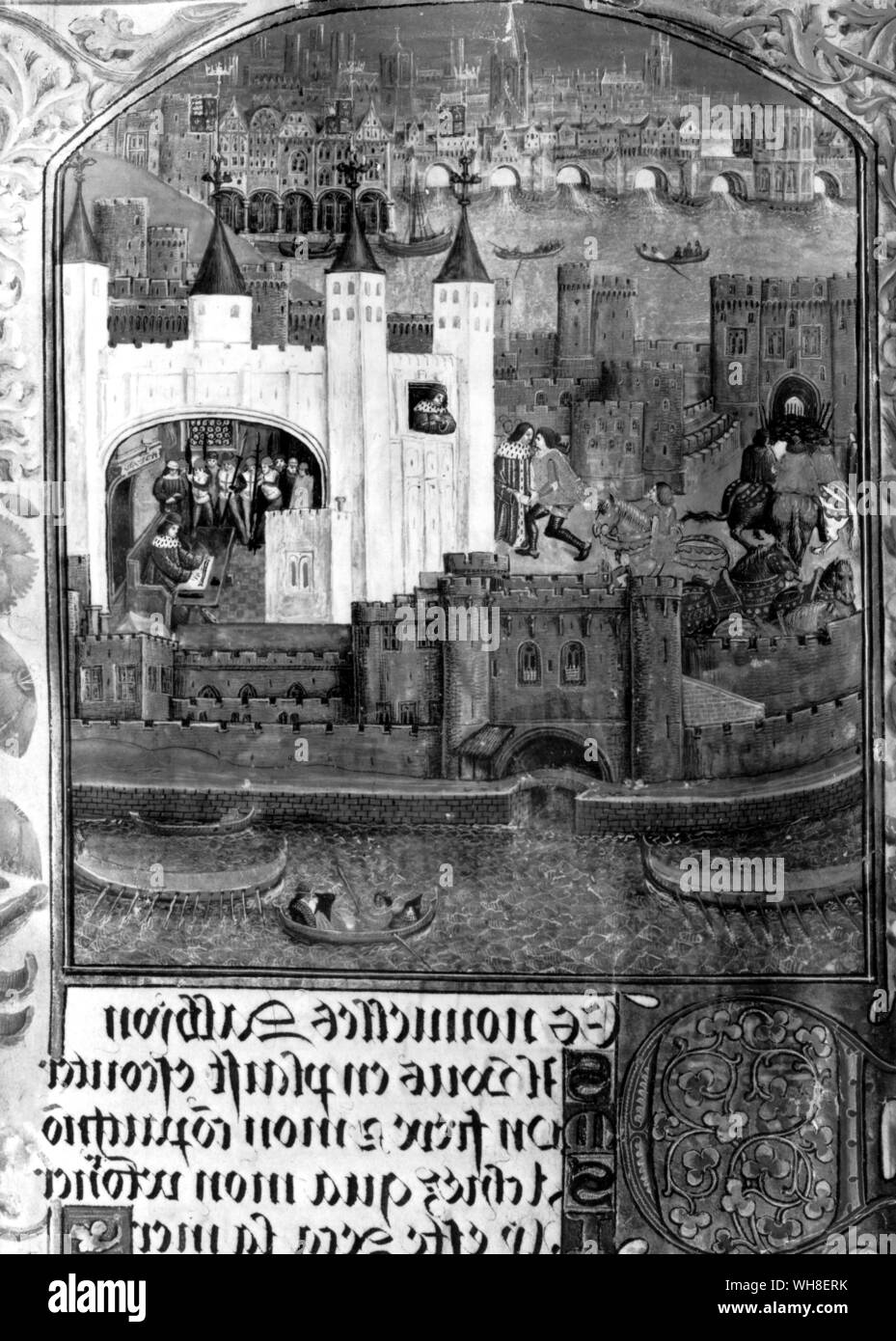 Manuscrit de poèmes de Charles, duc d'Orléans, c.1500. Charles peut être vu écrit à l'intérieur de la Tour de Londres.. Il était le dernier des poètes courtois Français, qui a également acquis une réputation pour ses poèmes en anglais écrit pendant ses vingt cinq ans d'exil en Angleterre après sa capture à Azincourt en 1415. . . . . Banque D'Images