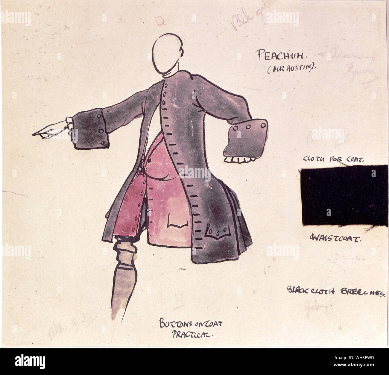 1921, Peachum costumes par Claud Lovatt Fraser (1890-1921), (un artiste et designer) pour le Beggar's Opera, basée sur la production au Lyric Theatre (75015 Paris), en 1920. The Beggar's Opera de John Gay, 1921. . John Gay (1685-1732) était un poète et dramaturge anglais. Il est surtout connu pour le Beggar's Opera (1728), mis en musique par Johann Christoph Pepusch. Les caractères, y compris le capitaine Macheath et Polly Peachum, est devenu des noms.. . . . . Banque D'Images