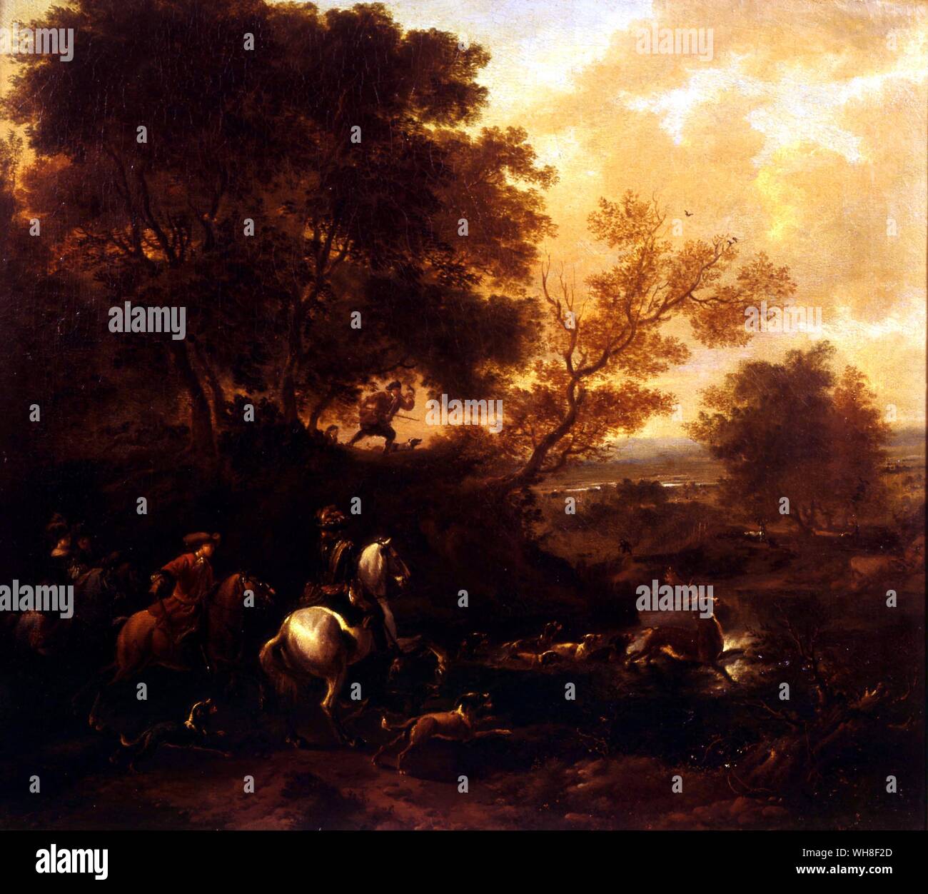 Le Lord Maire de Londres et partie qui exerce son droit de chasser sur la forêt d'Epping, par Jan Wyck (1652-1700), 17e siècle. L'histoire de chasse au renard par Roger Longrigg, page 103. Banque D'Images