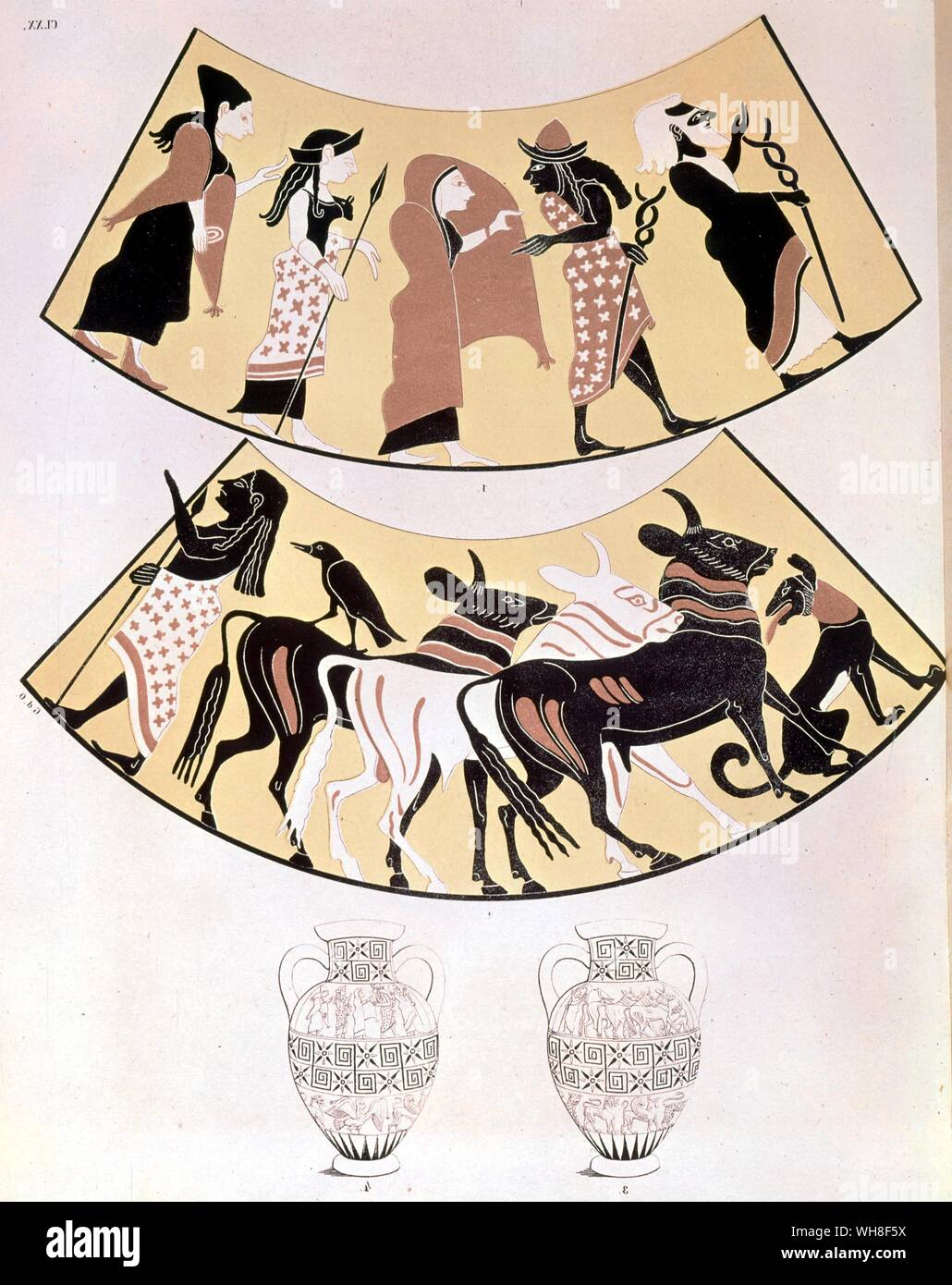 Dessins et modèles industriels à partir d'un vase étrusque représentant une procession de prêtres et tracé des limites de la ville nouvelle par un bœuf charrue le dessin effectué par par Edouard Gerhard 19e siècle Banque D'Images