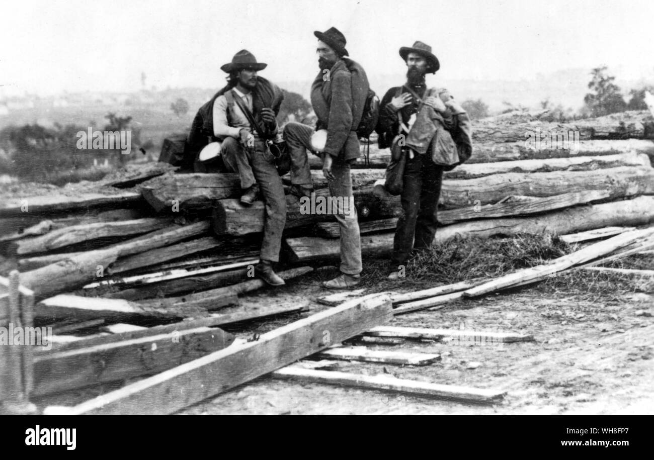 Trois soldats confédérés, United States Civil War, (1861-1865). Banque D'Images