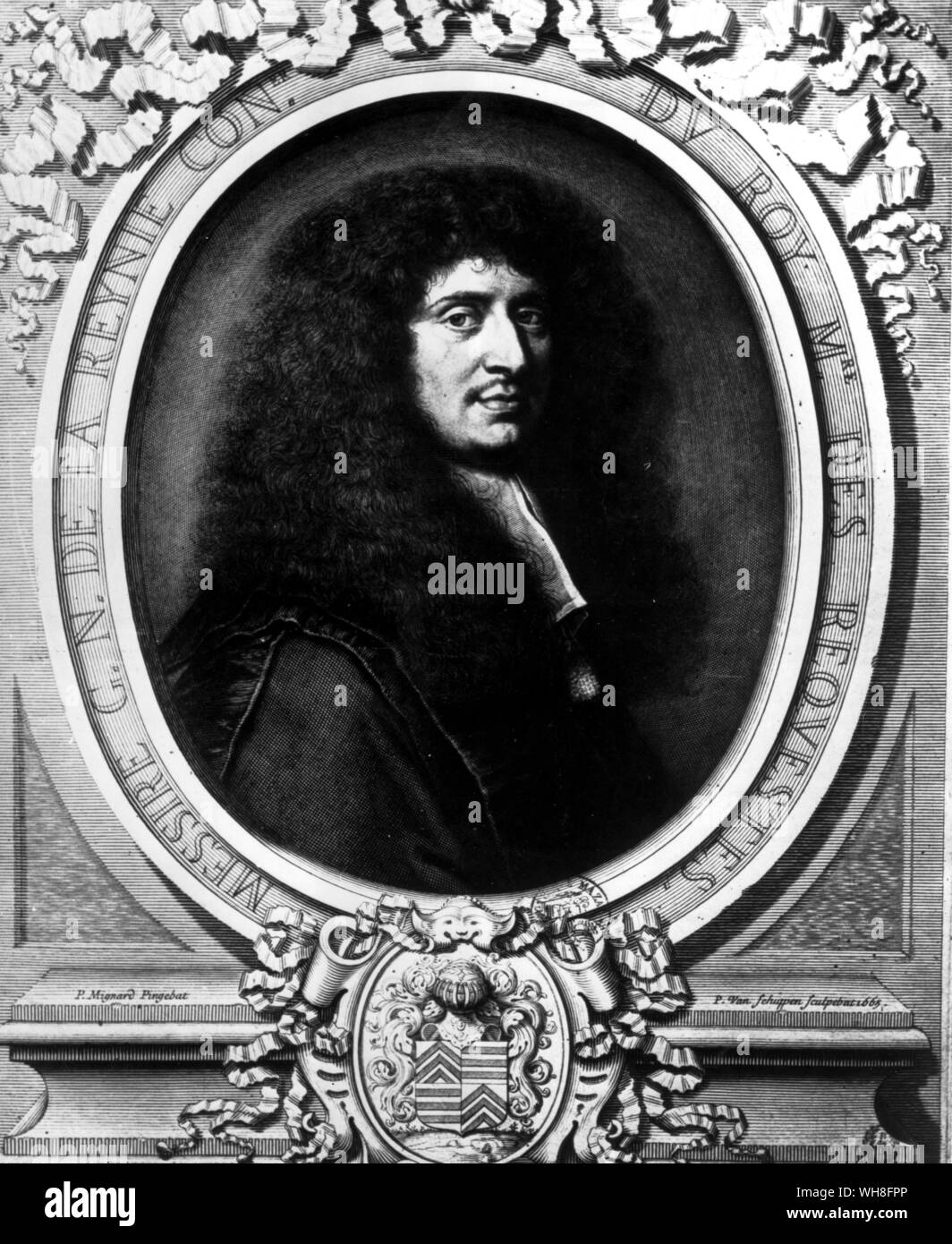 Gabriel Nicolas de La Reynie (1625-1709), le premier lieutenant général de la police de Paris. Gravure de Jacob van Schuppen painter (autrichien), (1670-1751). Après Mignard. Le Roi Soleil par Nancy Mitford, page 85. Banque D'Images