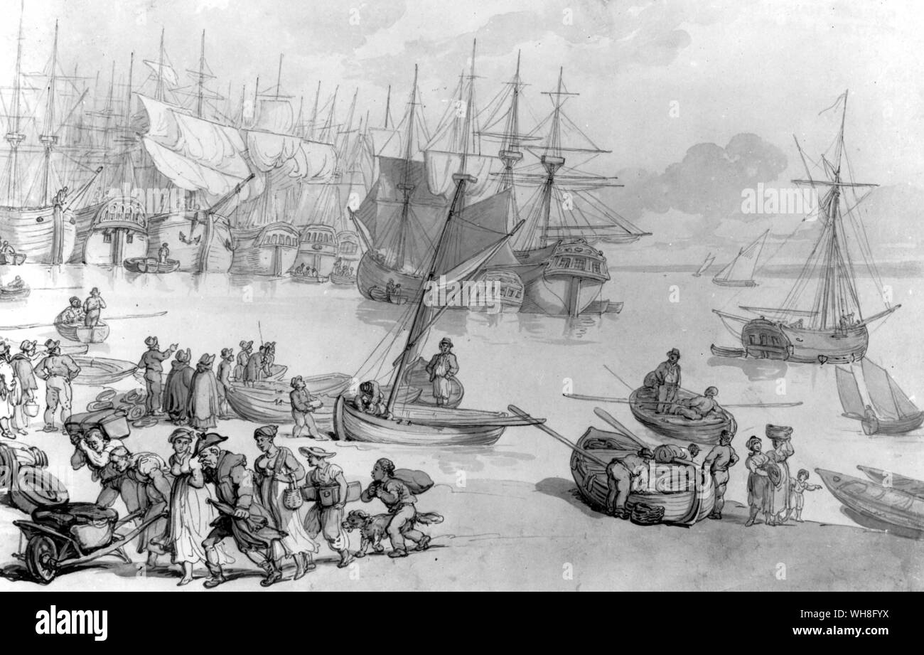 Le port de Portsmouth en 1816. Banque D'Images