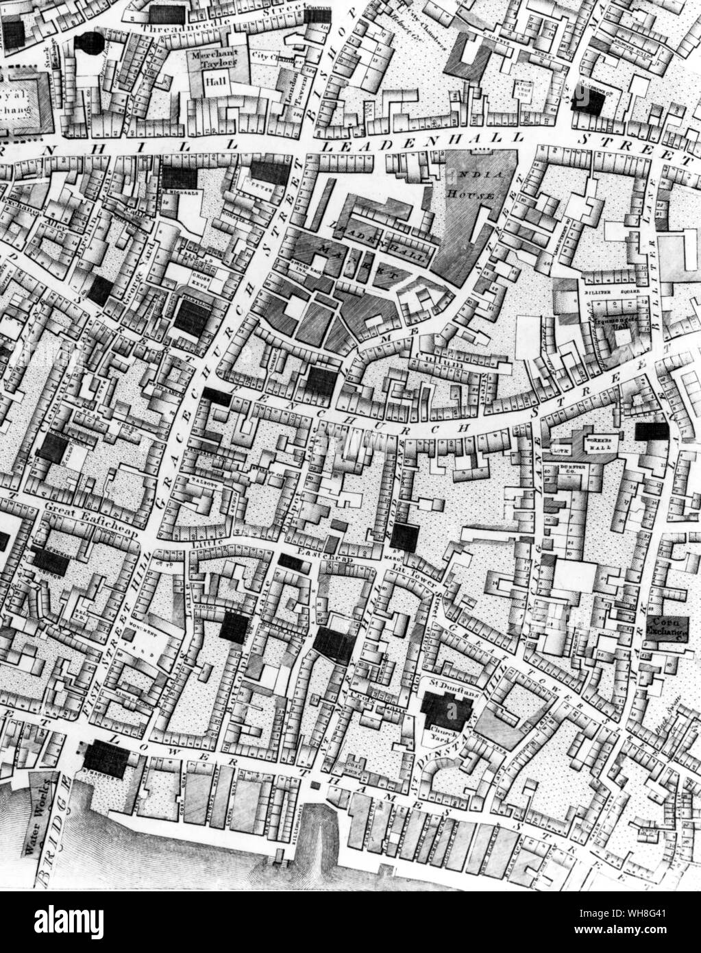 Plan Horwoods de Londres 1792, montrant la harpe Lane et Mincing Lane. Banque D'Images