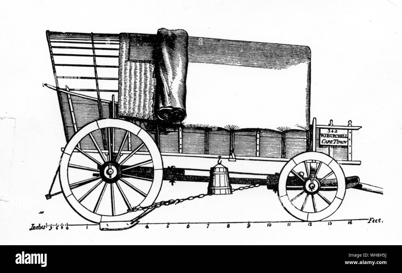 Le wagon qui Burchell utilisés sur son expédition dans les backlands. William John Burchell (1782-1863) est considéré comme l'un des plus grands explorateurs de l'Afrique du début. C'était un naturaliste accompli, qui a de vastes collections d'histoire naturelle et décrit de nombreuses nouvelles espèces. L'aventure africaine - une histoire de l'Afrique de l'Explorers par Timothy Severin page 157. Banque D'Images
