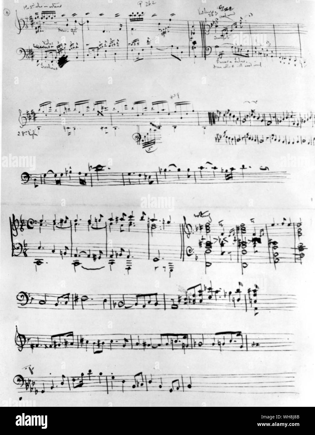 Manuscrit Musical autographe de la main de George Bernard Shaw de différents leitmotivs de l'Anneau du Nibelung et de le thème et les paroles d'une chanson française Banque D'Images