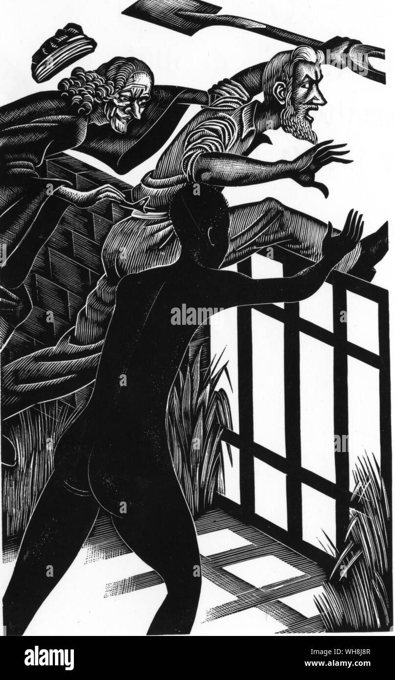 L'illustration de John Farleigh il aventures de la fille noire dans sa recherche de Dieu. Le battant est Irlandais Shaw lui-même Banque D'Images