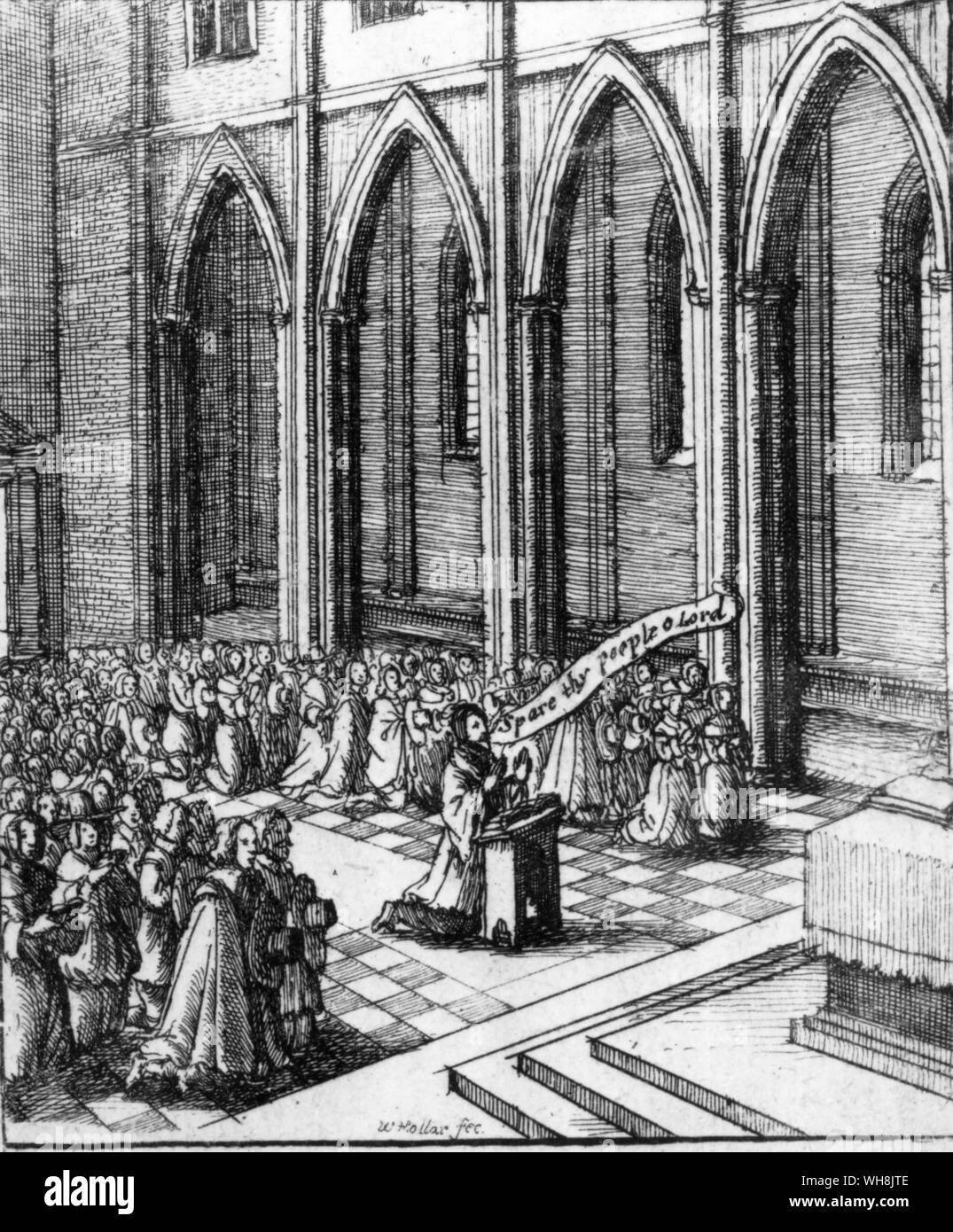 Gravure par l Hollar d'un Manuel de prière et Litanies Banque D'Images