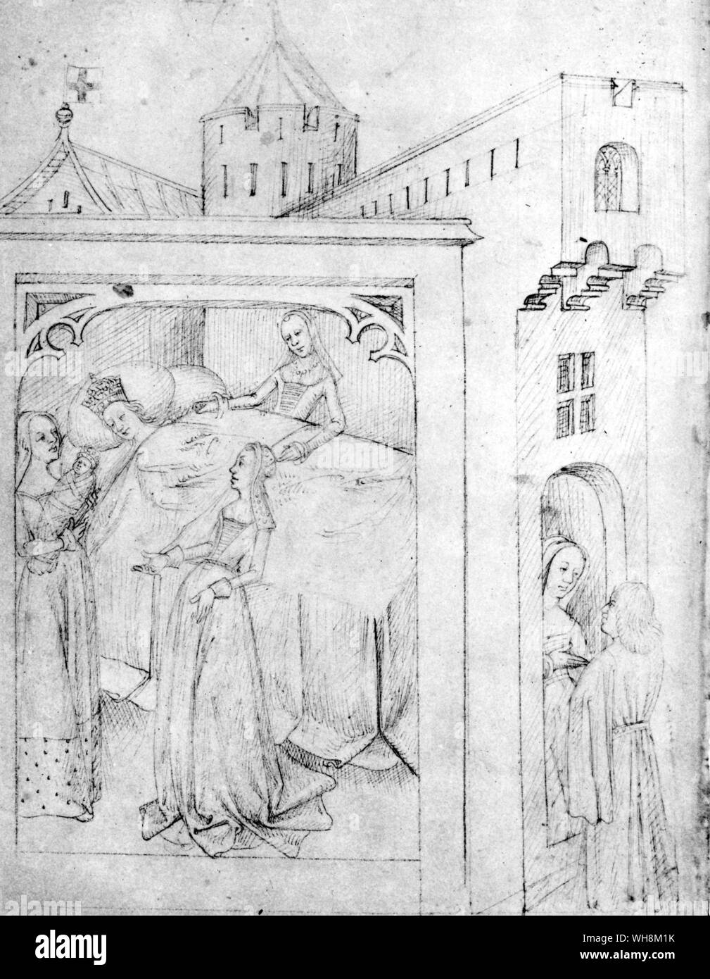 Catherine de Valois Reine à Henry V donnant naissance de l'infortuné Henry VI à Windsor Banque D'Images