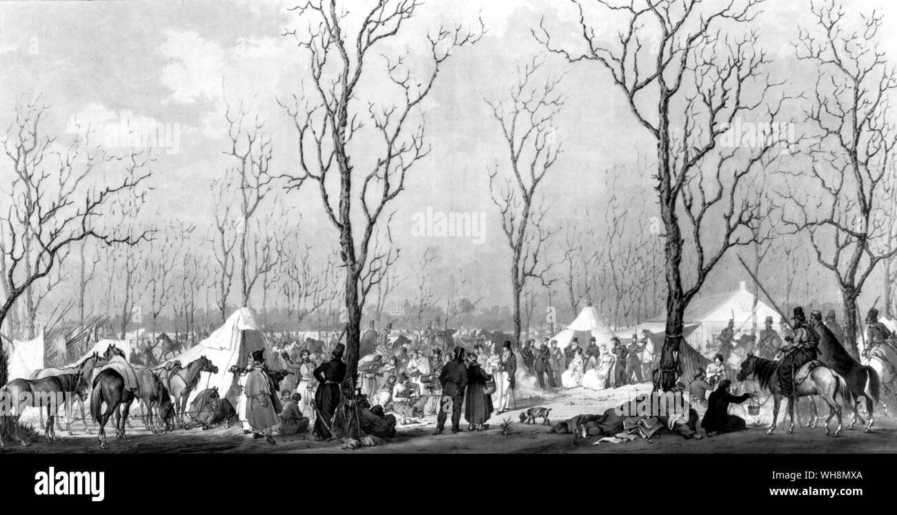 La guerre, depuis vingt ans, un Français, l'exportation devient une importation à la dernière. Les cosaques le bivouac le long des Champs-Elysées après l'occupation alliée de Paris le 31 mars 1814. Gravé par Jazet D'après un dessin de Sauerweid. British Museum Banque D'Images