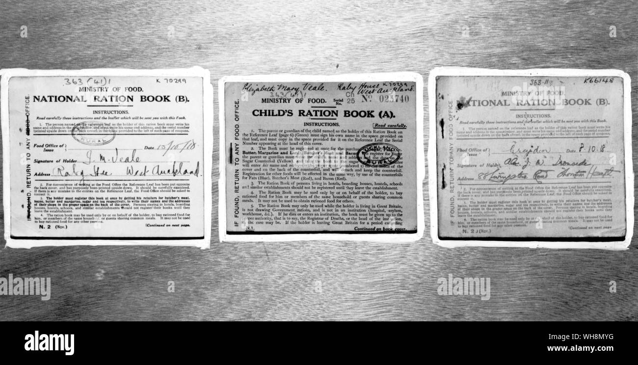 Ration britannique Books introduits au début de 1918 Banque D'Images