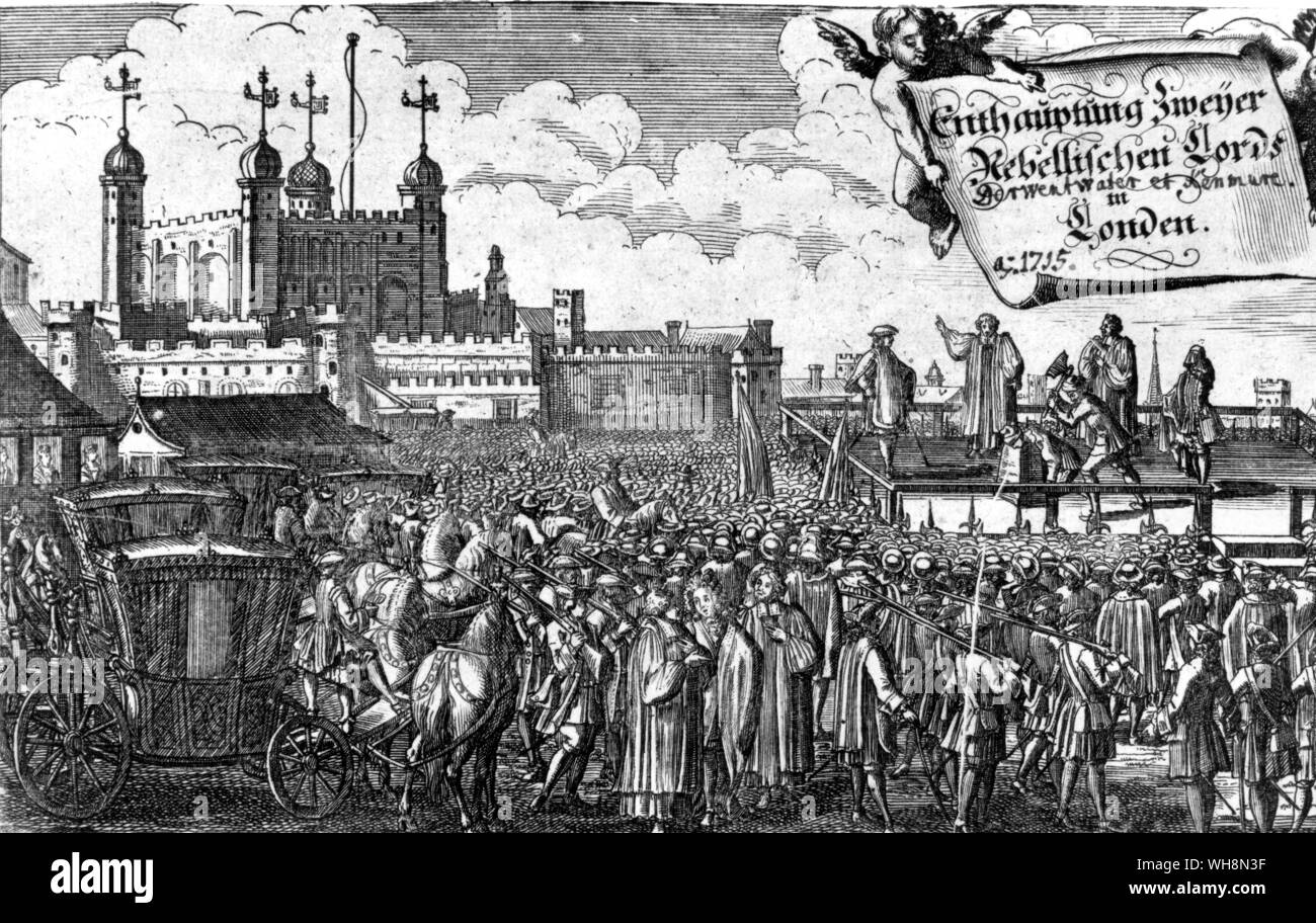 La répression de la rébellion de 1715 était légère par rapport à ce qui allait suivre les quarante cinq, et seulement deux de ses dirigeants, le comte de Derwentwater et vicomte Kenmure, est allé jusqu'au bloc Tower Hill Banque D'Images