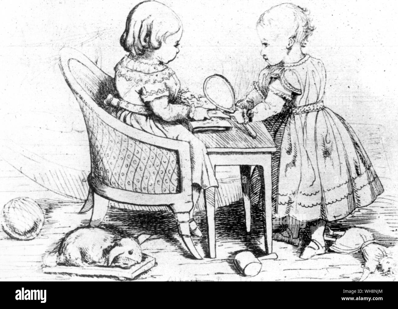 La princesse Royale et le Prince de Galles à jouer avec leurs jouets, dessin de la reine Victoria 1842 Janvier Banque D'Images