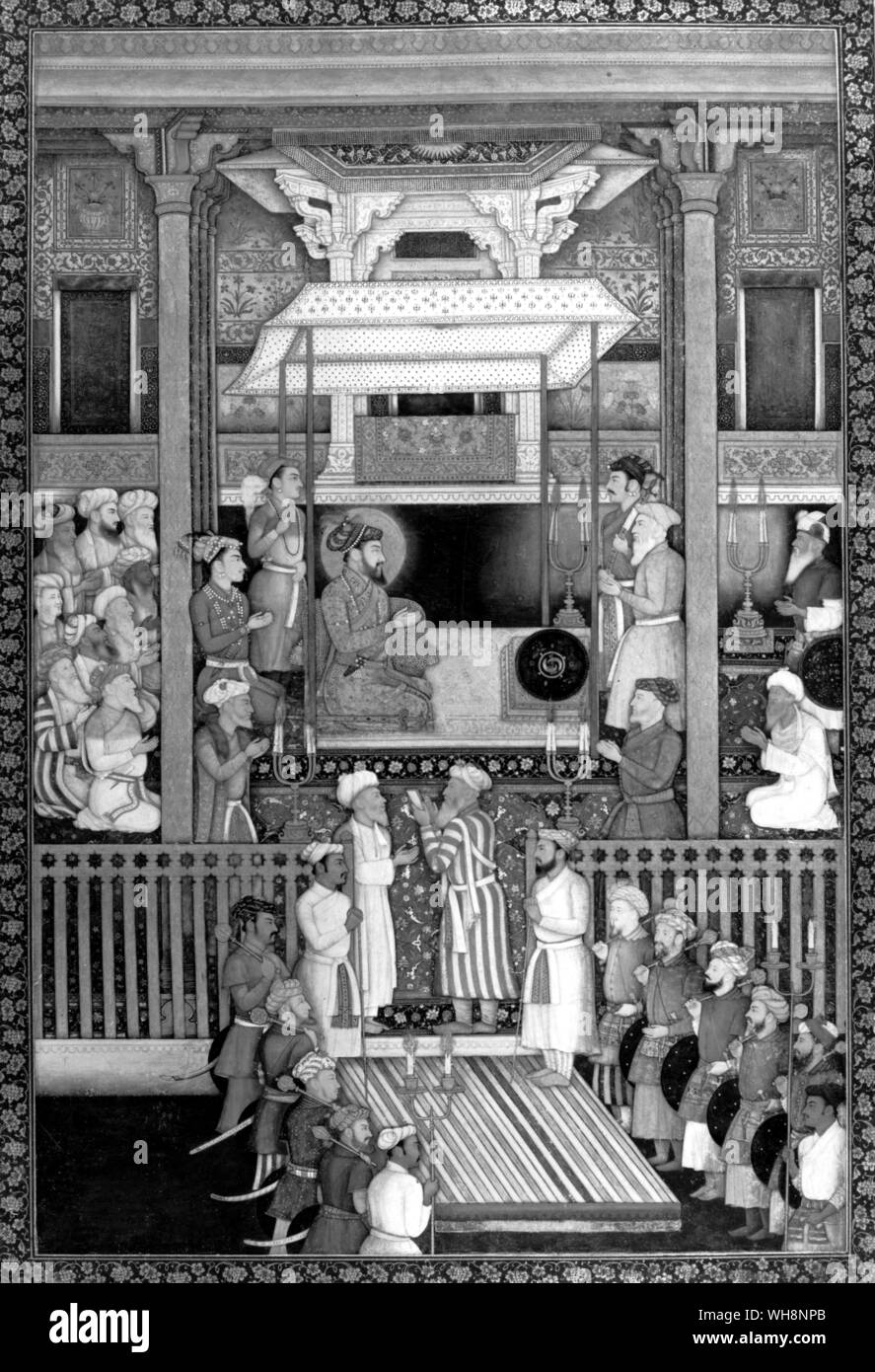 Shah Jahan s'occupe d'un partie de mollahs : une double-page peinture, c.1650 Banque D'Images