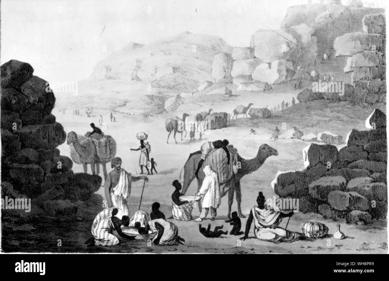 Une caravane d'esclaves. D'après un dessin de G. F. Lyon dans ses voyages en Afrique du Nord Banque D'Images
