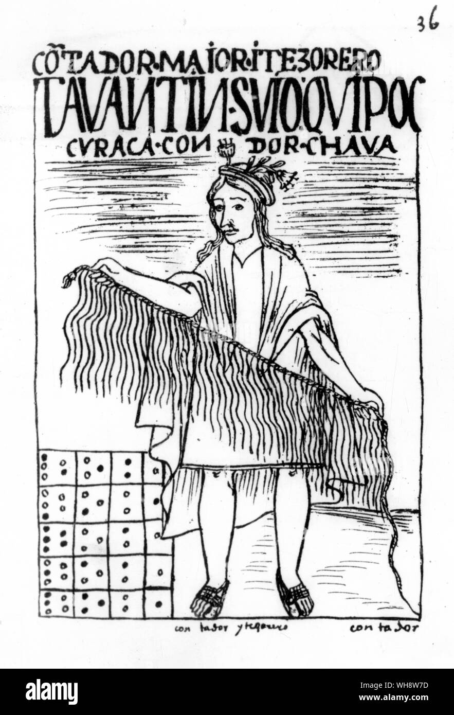 Quipu formés Keeper l'enregistrement de l'information sur un quipu. un membre important de la hiérarchie administrative des Incas.. L'Encyclopédie des civilisations anciennes, page 35. Banque D'Images