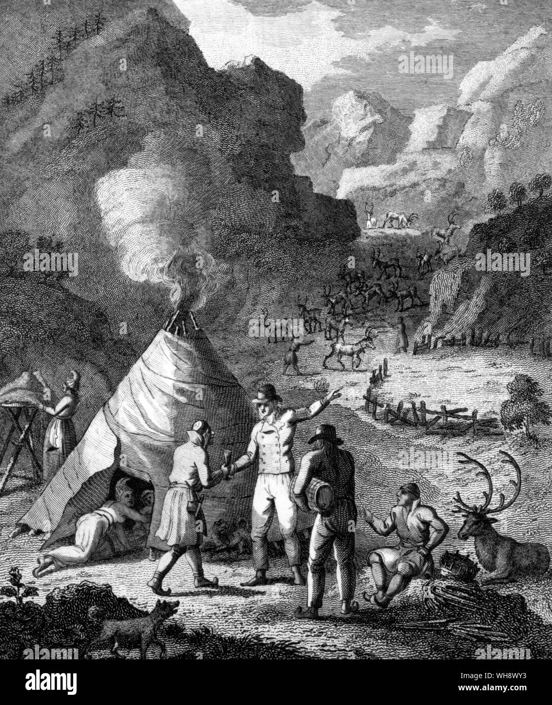 Une tente, de Lapp G. Acerbi's Voyage à travers la Suède, 1802 Banque D'Images Une tente, de Lapp G. Acerbi's Voyage à travers la Suède, 1802 Banque D'Images