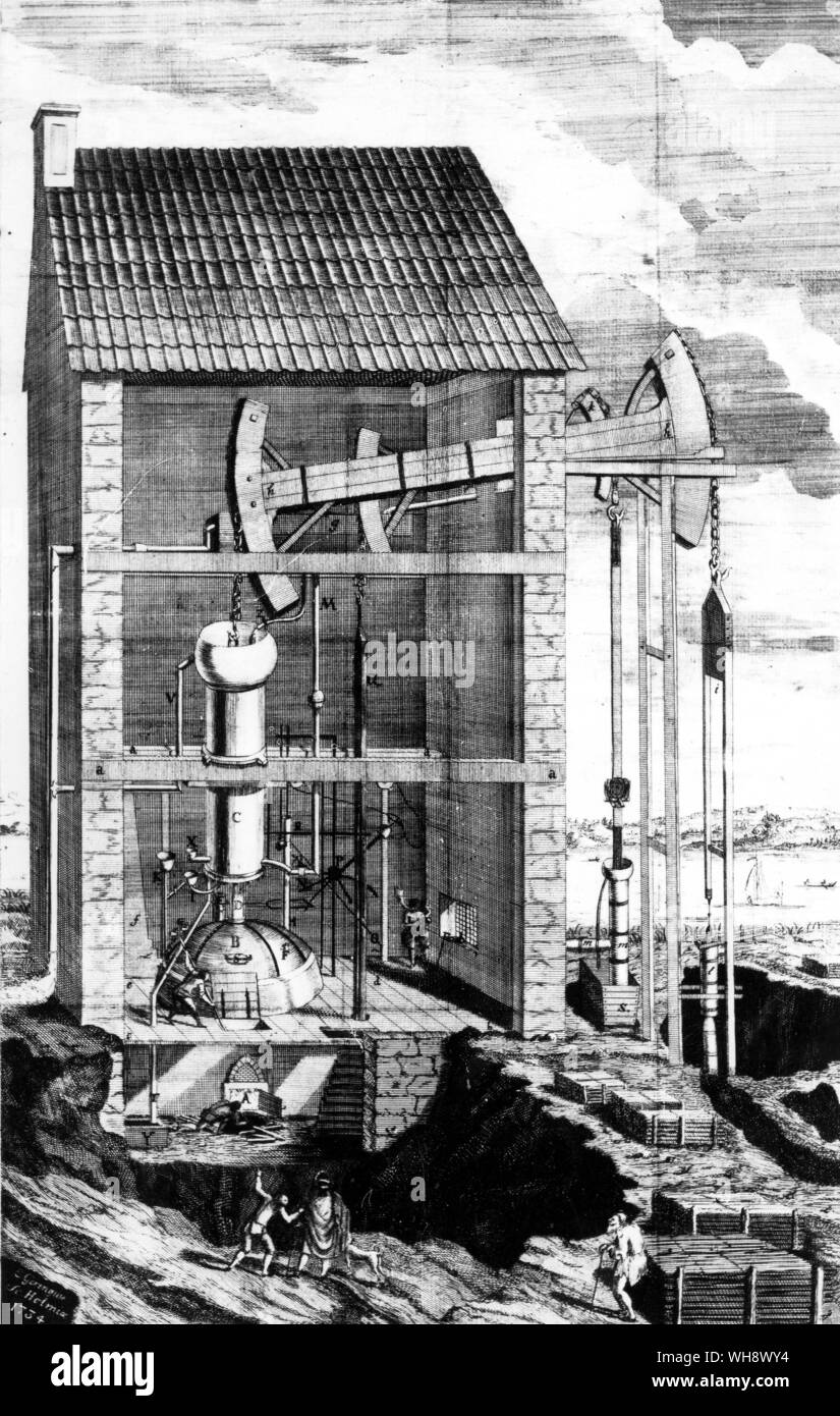 La machine d'Triewald, gravure par E., 1734 Geringius Banque D'Images