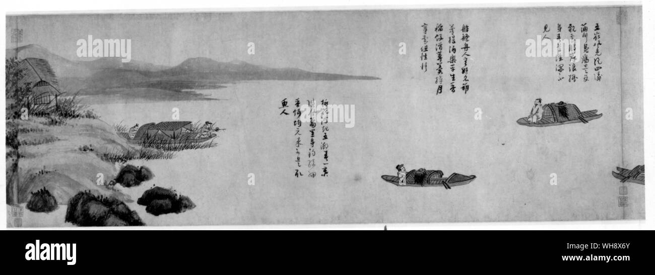 Le plaisir du pêcheur, partie d'un rouleau horizontal par Wu Chen Banque D'Images