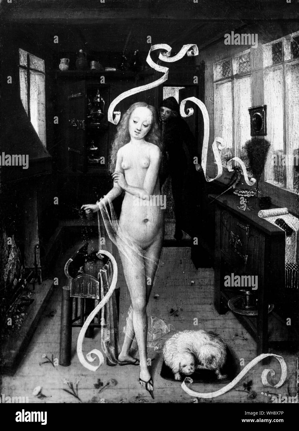 Préparation d'un charme d'amour par une jeune sorcière. Le flamand, 1470-80 . Banque D'Images