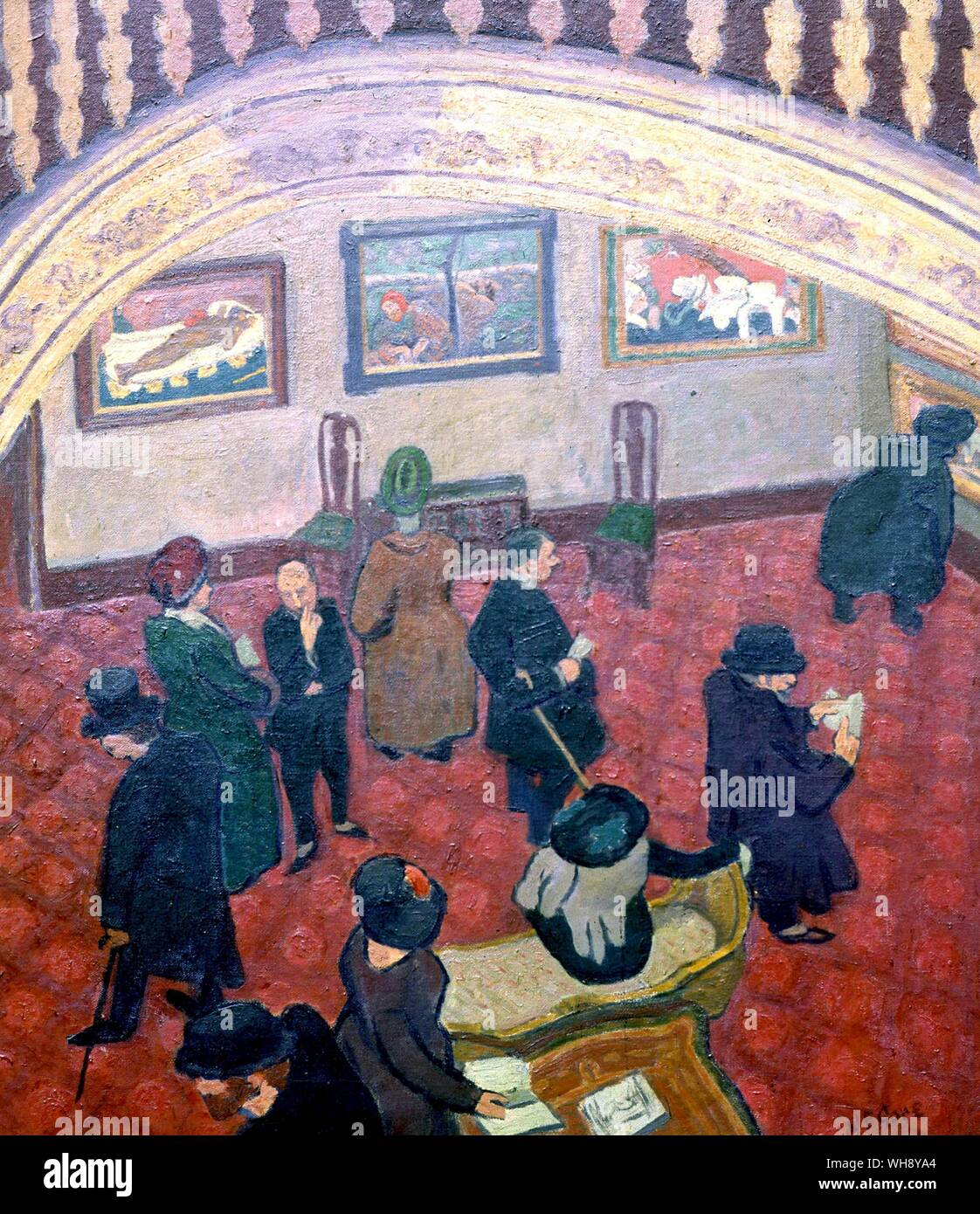 Les connaisseurs et Gauguin au Stafford Gallery London 1911 par Spencer Gore. Les visiteurs : Walter Richard Sickert Augustus John, John Neville du Stafford Gallery et Philip Wilson STEER Banque D'Images