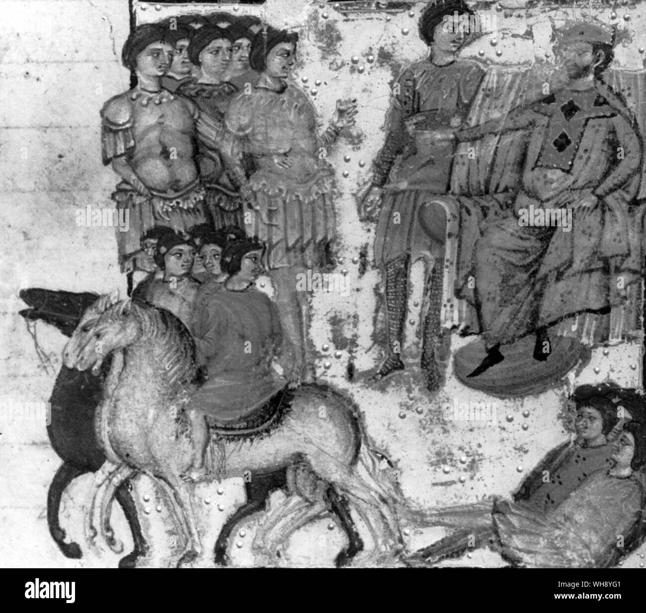 Le roi Vortigern ordonnant l'exécution de ses ennemis d'un fourteeth siècle manuscrit Italien Banque D'Images
