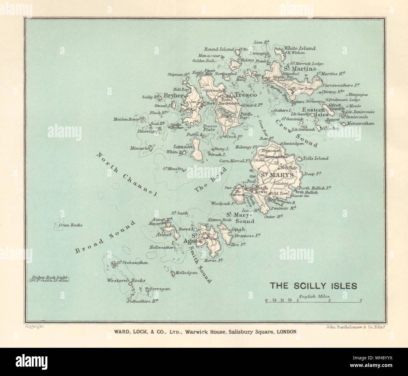 ISLES OF SCILLY.St Mary's St Agnes Tresco Saint Martin Bryher. WARD LOCK 1913 map Banque D'Images