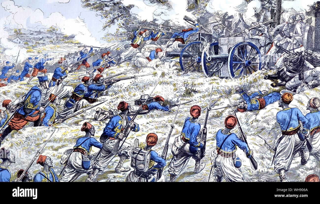 Un épisode au cours de la bataille de la Marne : Turcos tirailleurs algériens de l'armée française attaque canons allemands peinture de Fernand Besnier Spetember 1914 Banque D'Images