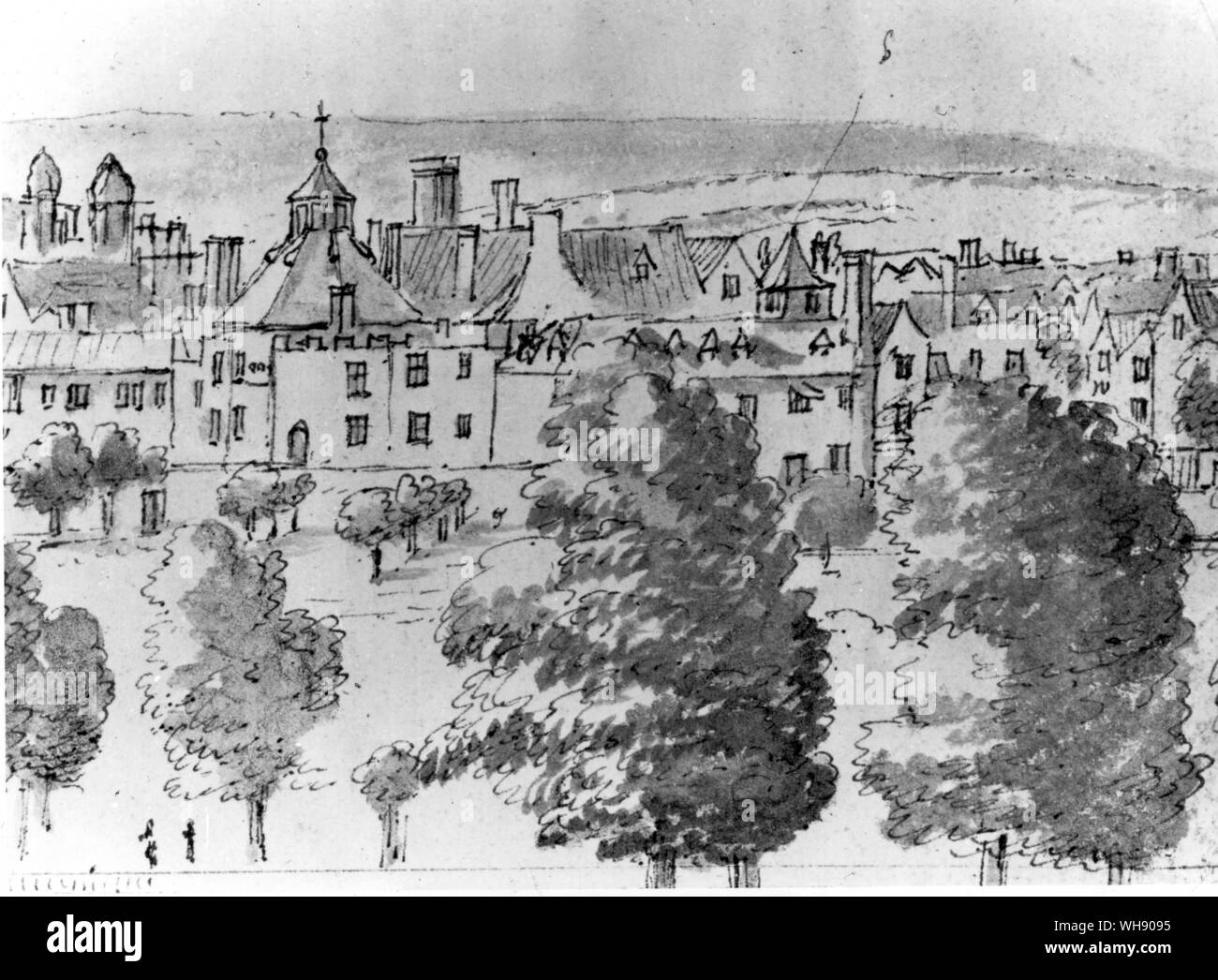 Anne est maintenant d'avoir son propre ménage, à l'habitacle, une résidence en face du Palais de Whitehall. Mais Sarah qui pourrait être sa dame de la Chambre ?" Une vue de Westminster et Whitehall montrant le poste de pilotage. Détail d'un dessin de H. Danckerts (1634-1666) Banque D'Images