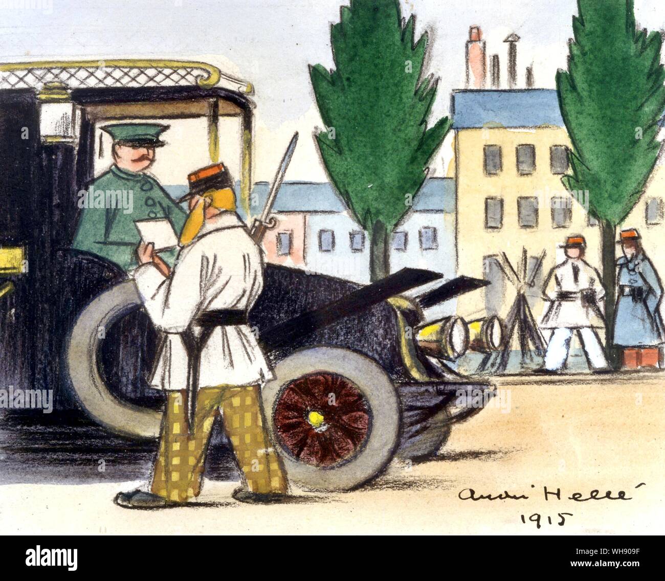 Transport par taxi durant la bataille de la Marne par Andre Helle 1915 Banque D'Images