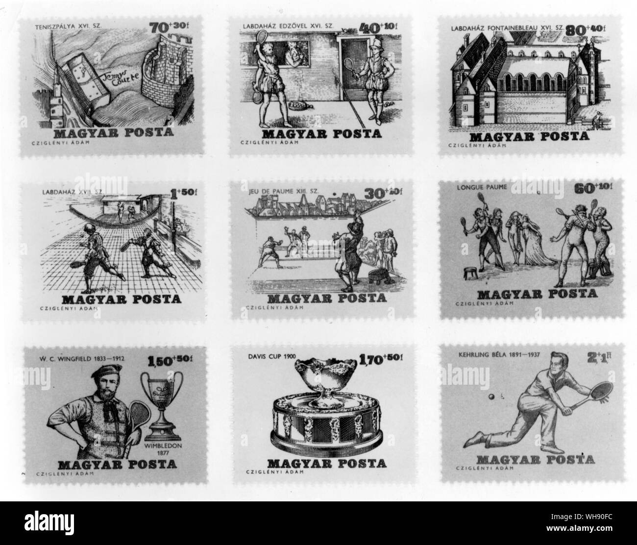 Cette série de timbres-poste de tennis a été publié en 1965. Banque D'Images