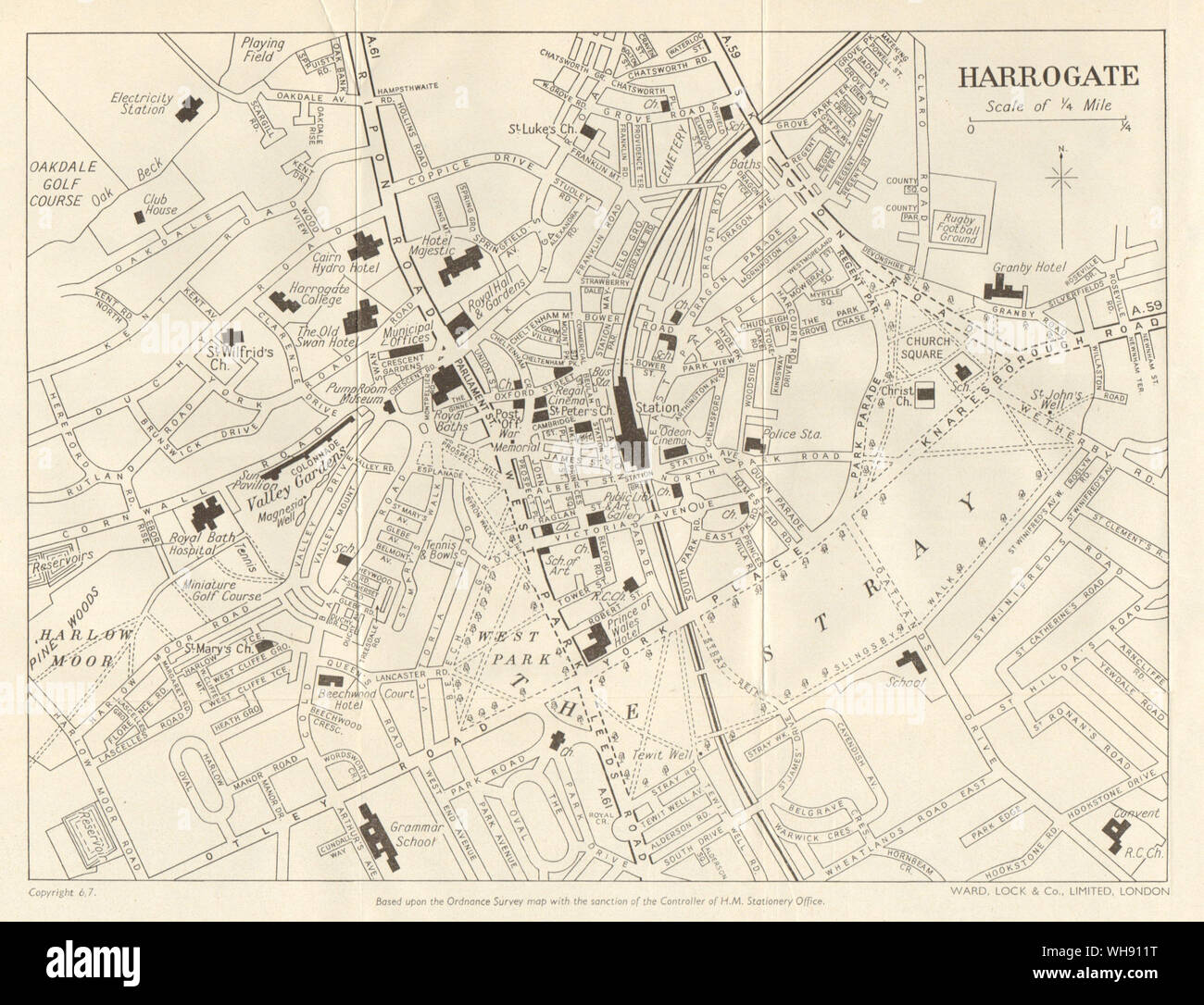 Vintage HARROGATE town/city plan. Le Yorkshire. WARD LOCK 1961 old