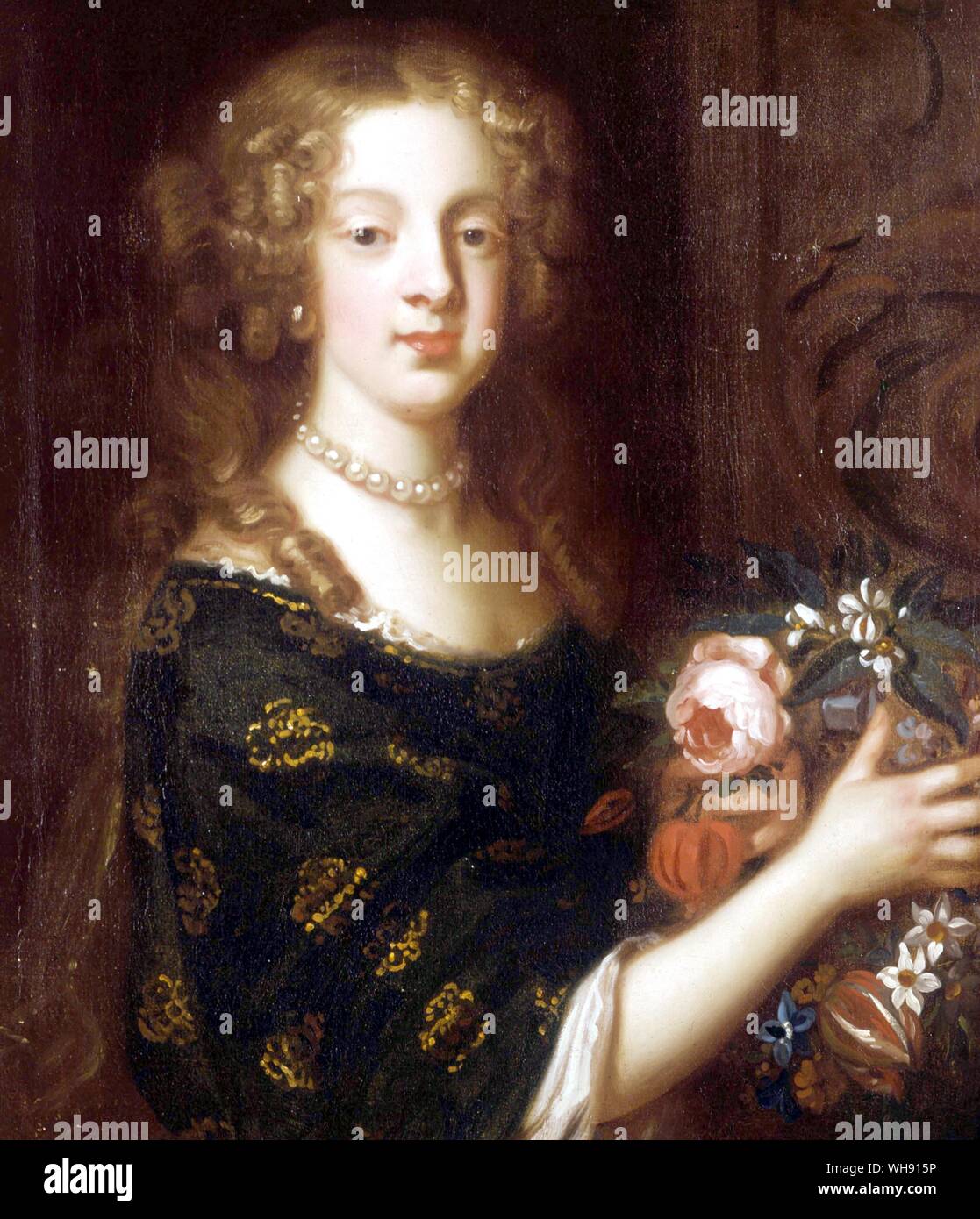 Mon Soull, je t'aime bien chaudement...' Sarah Jennings à l'âge de 15 ans. Cette peinture attribuée à Simon Verelst (1664-1710) accroché dans le vestiaire à Holywell House - (Mme Ienyns. femme Marlborovgh à Iohn de Dvke [sic]) Banque D'Images