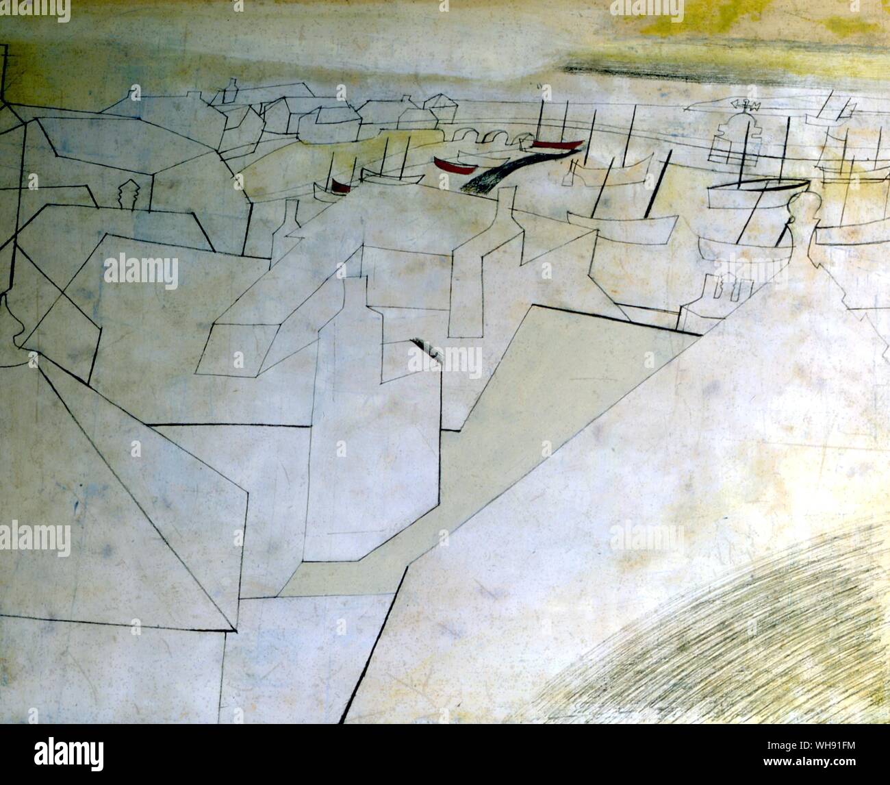 Le port de St Ives de Trezion. Ben Nicholson dessin au crayon . Ben Nicholson OM, (10 avril 1894 - 6 février 1982), de la peintre abstrait. Banque D'Images