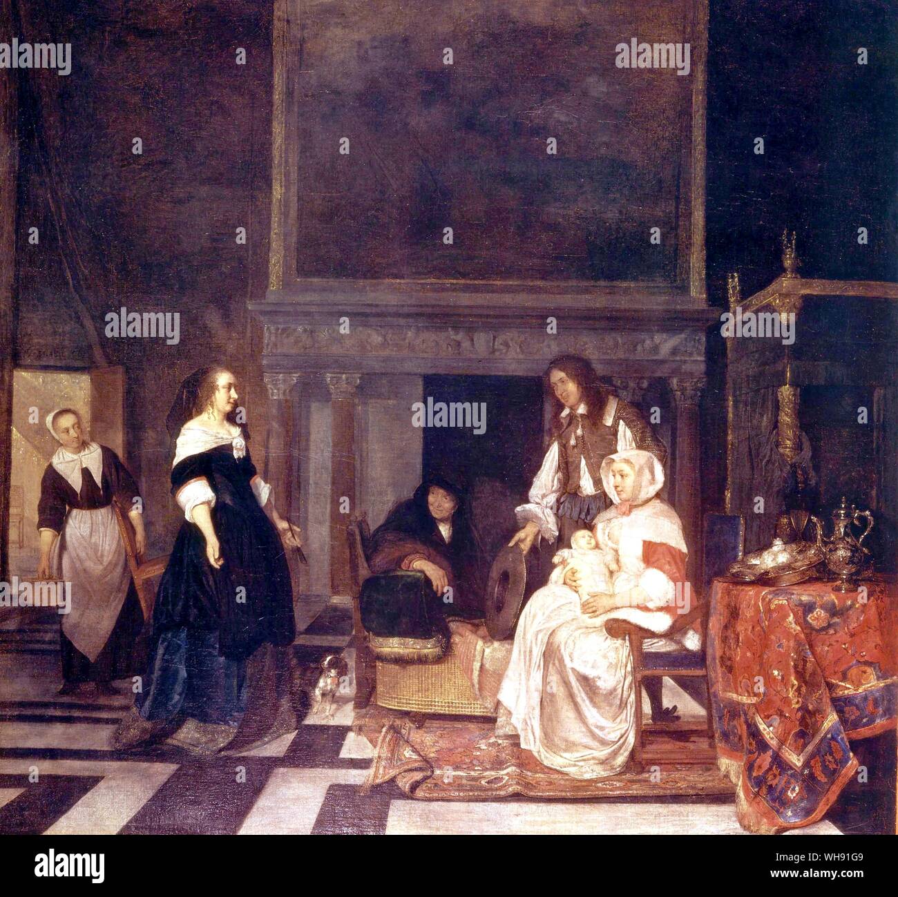 Une visite à la pépinière - 1661. par Gabriel Metsu (1630 - 1667), peintre hollandais, . Banque D'Images