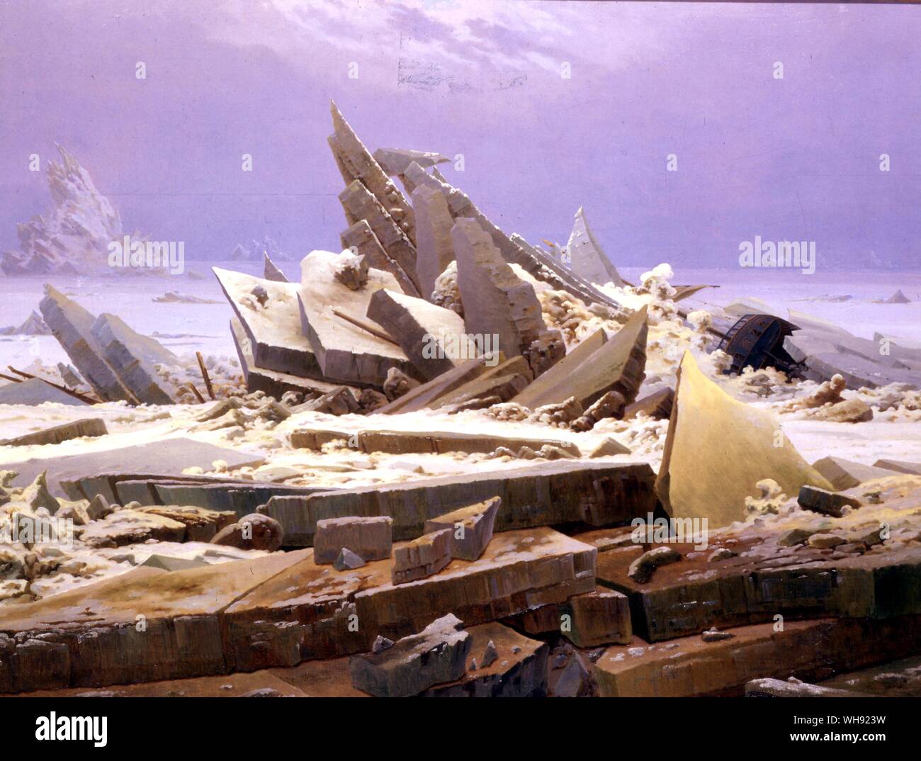 Photo Polar avec W E Parry's Griper 1819. ou l'épave du Hoffnung 1824. par Caspar David Friedrich. Caspar David Friedrich (5 septembre 1774 - 7 mai 1840) était un peintre romantique allemand du xixe siècle, considéré par de nombreux critiques pour être l'un des plus beaux modèles de la circulation.. Kunsthalle de Hambourg. Banque D'Images