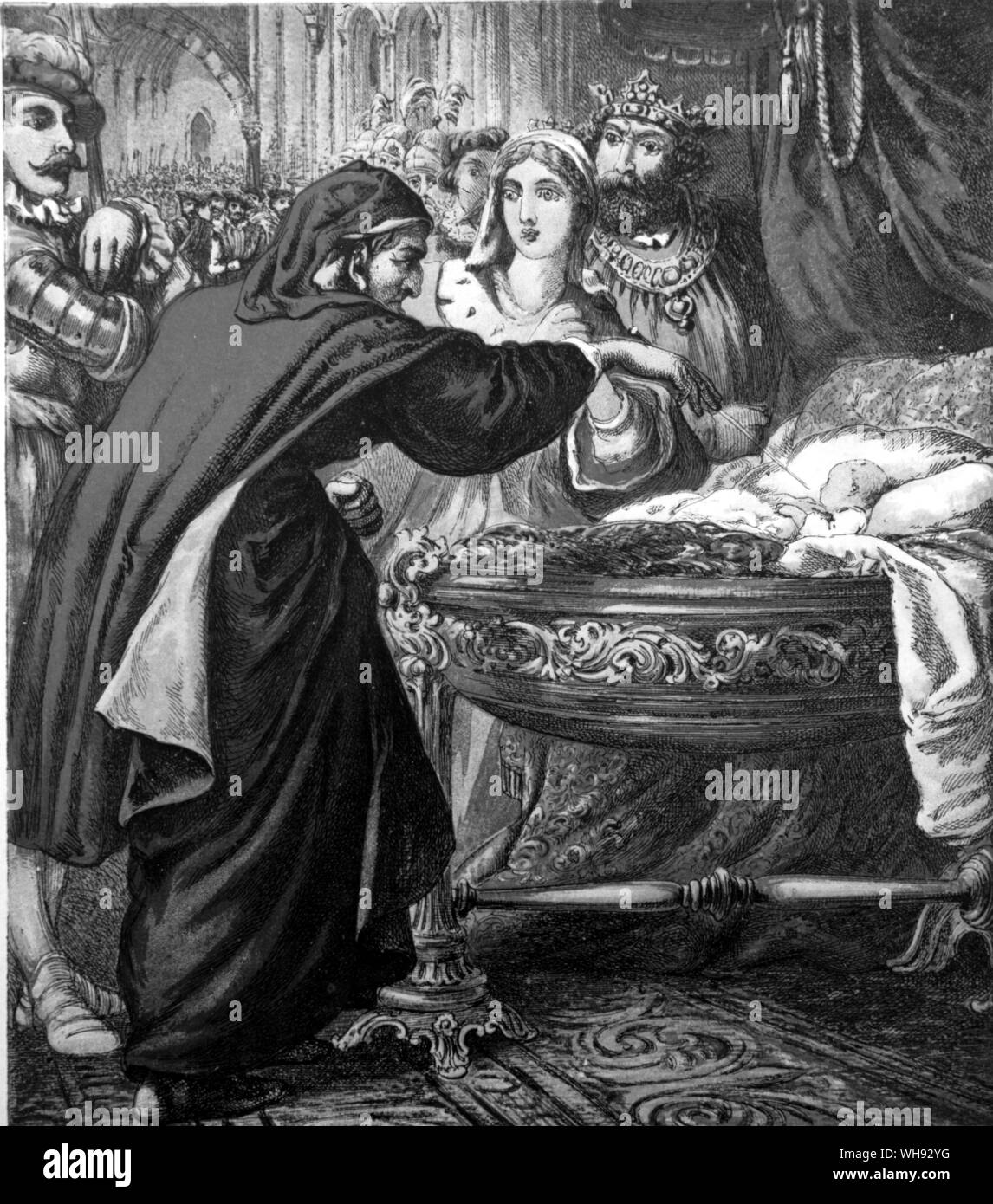 Beauté de sommeil. Le vieux conte de mauvais qui souhaitent l'enfant princesse. Illustration par J D Watson, chez Routledge Jouet Shilling du Livre, 1872. Banque D'Images