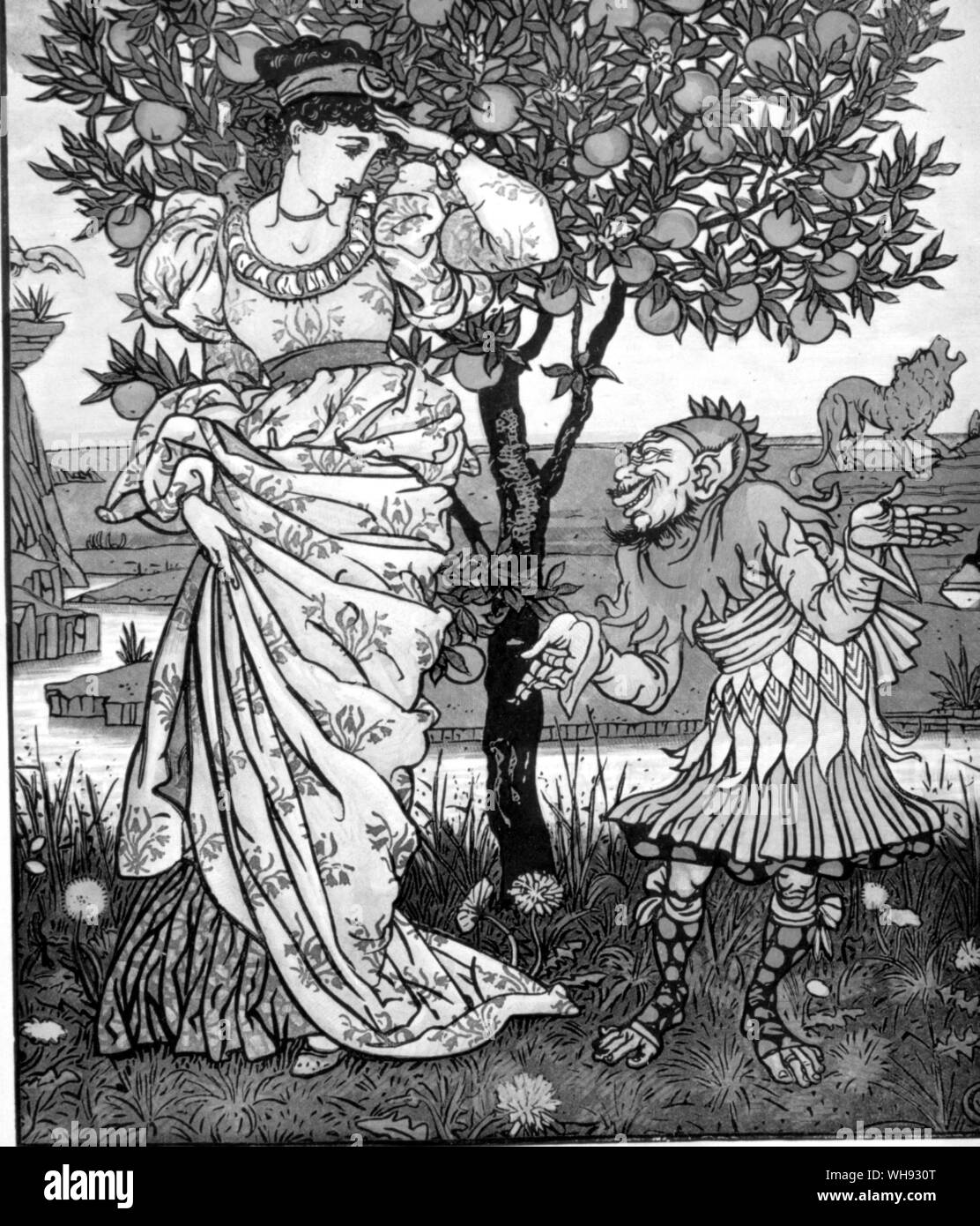 Le Nain Jaune avec la Princesse. Illustration par Walter Crane, 1875.. Banque D'Images