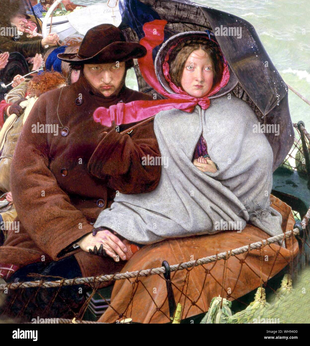La dernière de l'Angleterre par Ford Maddox Brown - 1852. Ford Madox Brown (16 avril 1821 - 6 octobre 1893) était un peintre anglais de la morale et des sujets historiques, connu pour ses émissions spécifiquement graphic et souvent Hogarthian version du style préraphaélite. Bien qu'il a été étroitement associé à la Fraternité préraphaélite, il n'a jamais été membre. Néanmoins, il est resté proche de Dante Gabriel Rossetti, avec qui il a également rejoint l'entreprise de conception de William Morris, Morris, Marshall, Faulkner & Co., en 1861.. L'un de ses plus célèbres images est la dernière de l'Angleterre, un portrait d'une paire de Banque D'Images