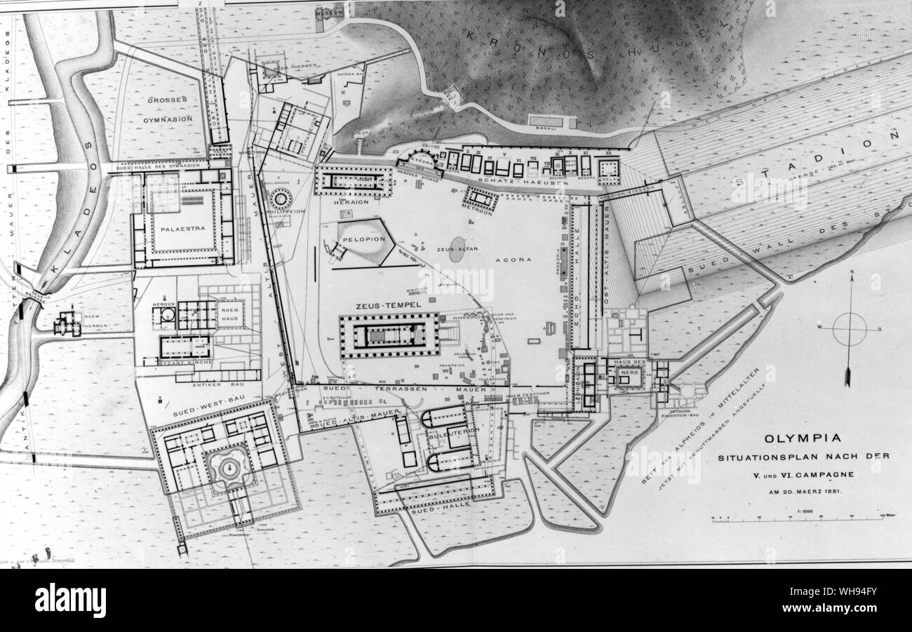 Plan de situation d'Olympia 1881 Banque D'Images