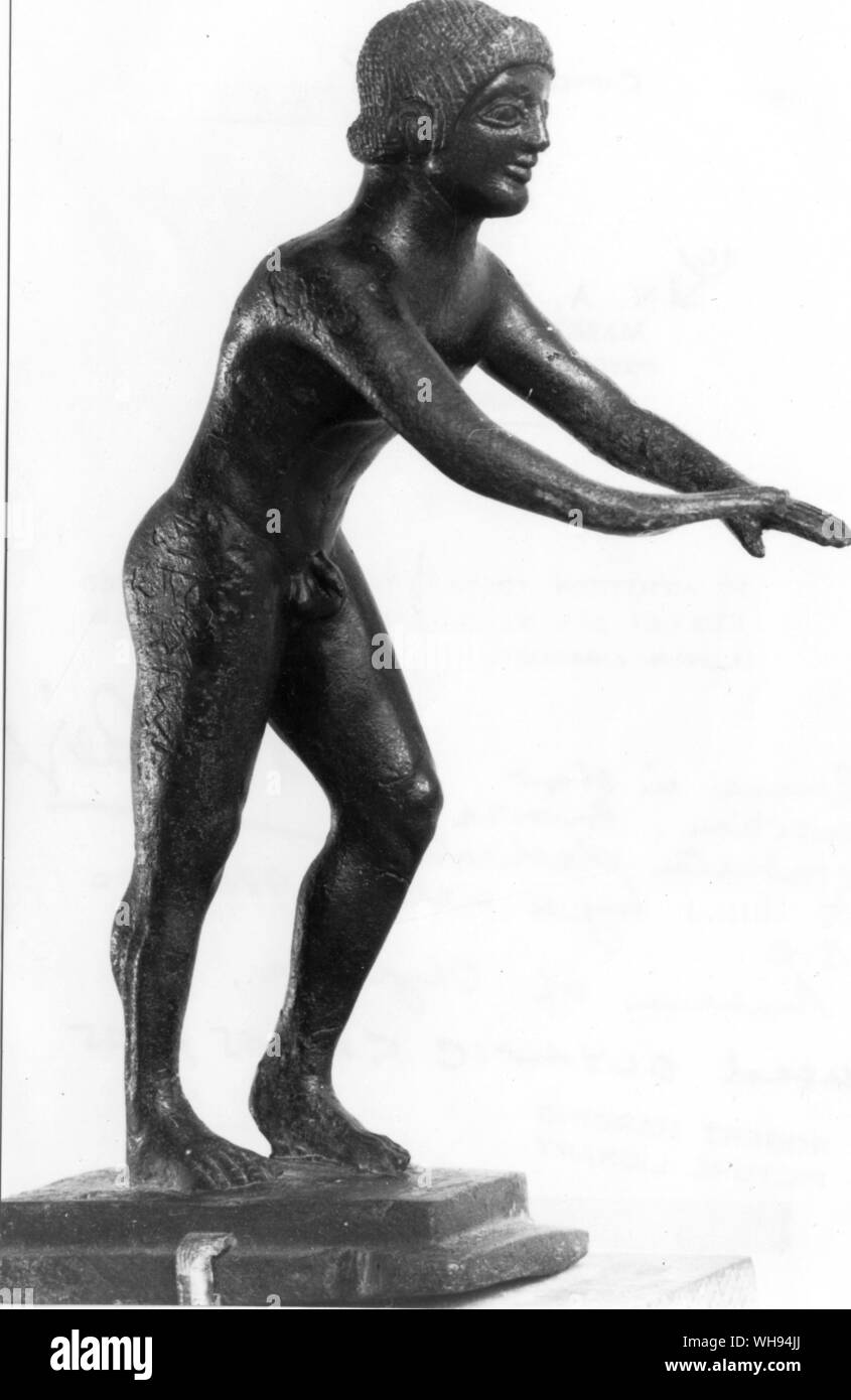 Coureur en position de démarrage Statue en bronze dédiée à Zeus Banque D'Images