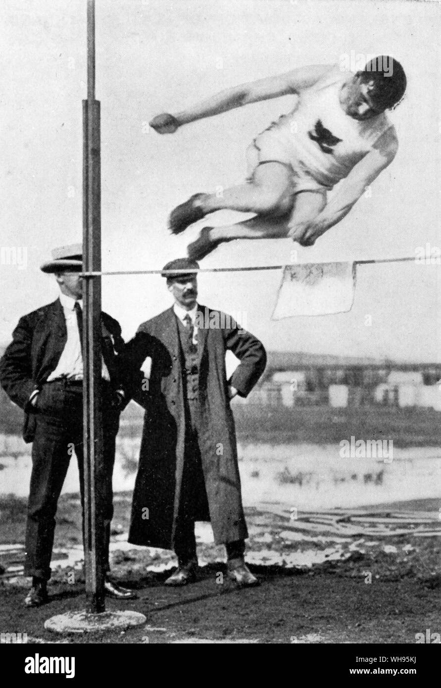 St Louis, USA. Jeux olympiques 1904 : Thomas Kiely de l'Irlande a gagné la médaille d'or du saut en hauteur. Banque D'Images