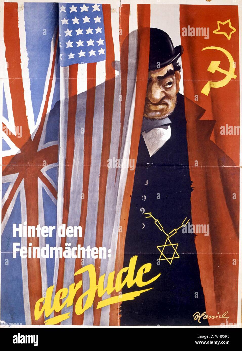 Derrière les ennemis... Le juif/ Rijksinstitutunt affiche nazie voor oorlogsdocumentatie, Amsterdam. Banque D'Images