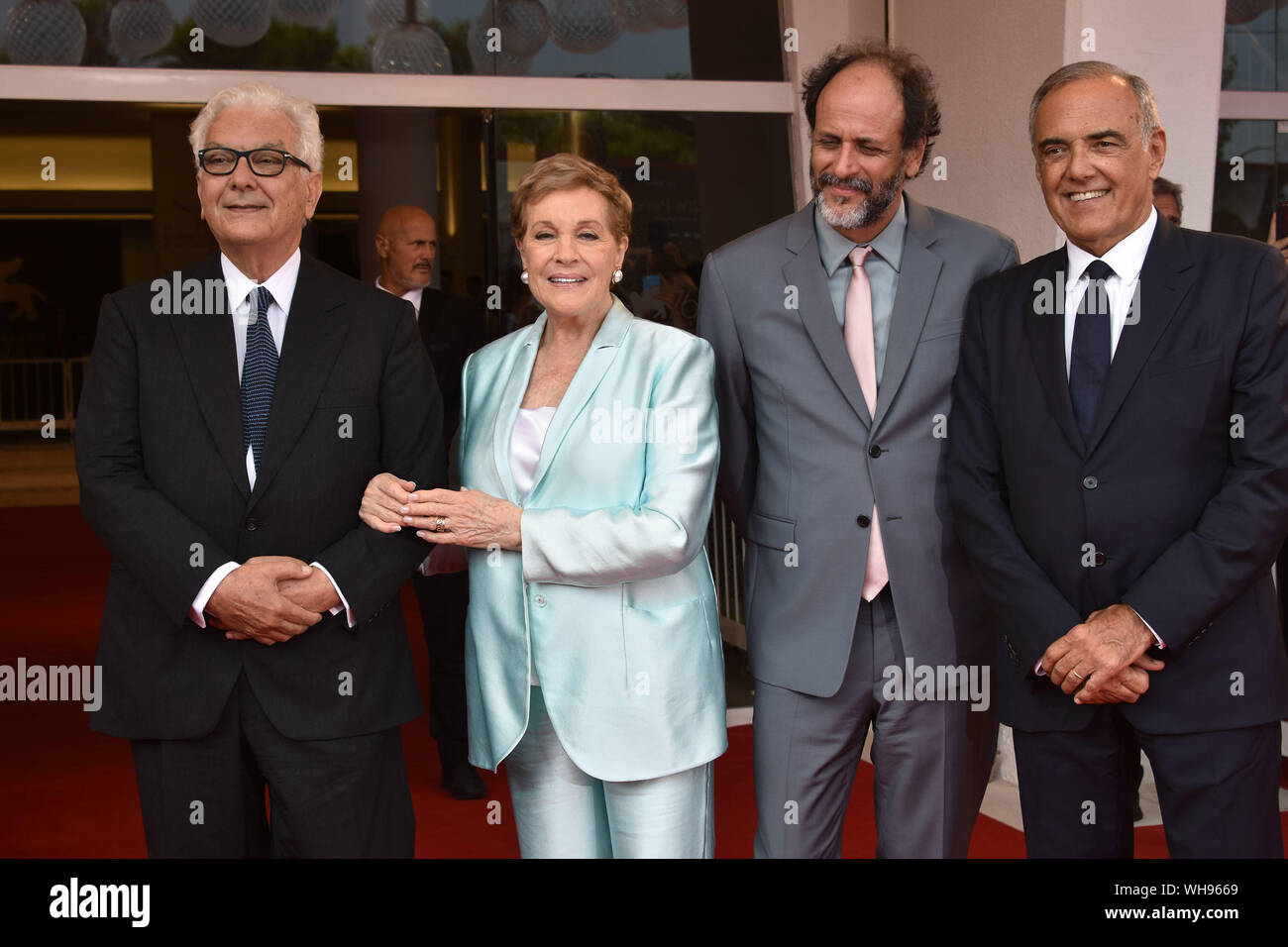 Venise, Italie. 09Th Sep 2019. Paolo Baratta, Julie Andrews, Alberto Barbera posent pour une afterJulie portrait Andrews recevoir le Lion d'or pour l'ensemble de sa carrière durant le 76e Festival du Film de Venise à Sala Casino sur Septembre 02, 2019 à Venise, Italie. Credit : Andrea Merola/éveil/Alamy Live News Banque D'Images