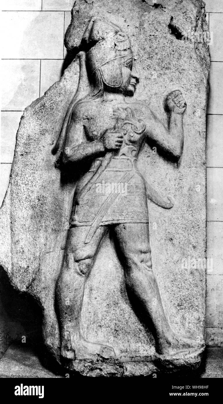 La guerre antique/ Warrior à partir de la porte du roi. Relief Hittite. Banque D'Images