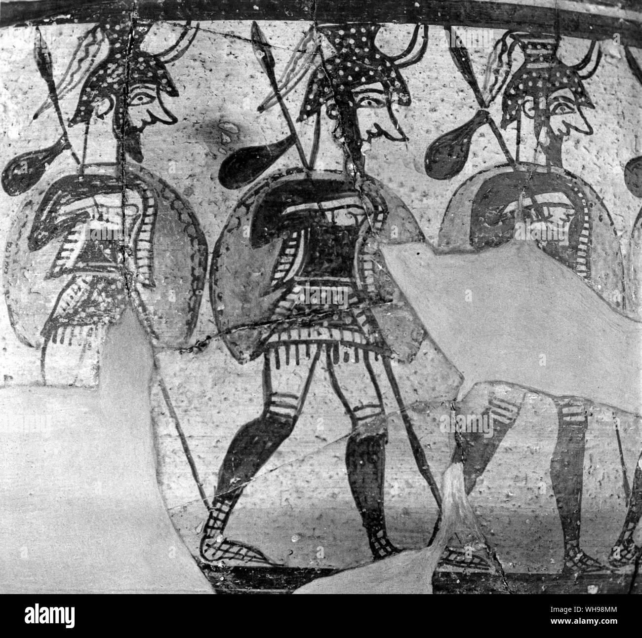 Warfare/Mycènes. Marcher contre les barbares. Comme ces soldats ont combattu sans doute les Doriens. À partir de la Vase 'Warrior', Mycènes, 12ème siècle.. Banque D'Images