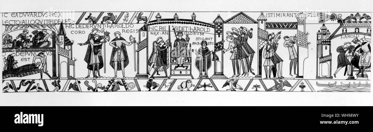 La guerre européenne/la Tapisserie de Bayeux qui illustre l'invasion normande de 1066. Banque D'Images